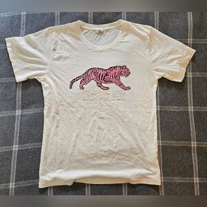 Aritzia Cream Tee with Pink Tiger Design
